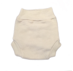 Front view of an off-white cream colored merino wool pull-on diaper cover